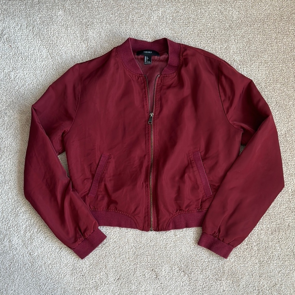 Women's Burgundy Bomber Jacket